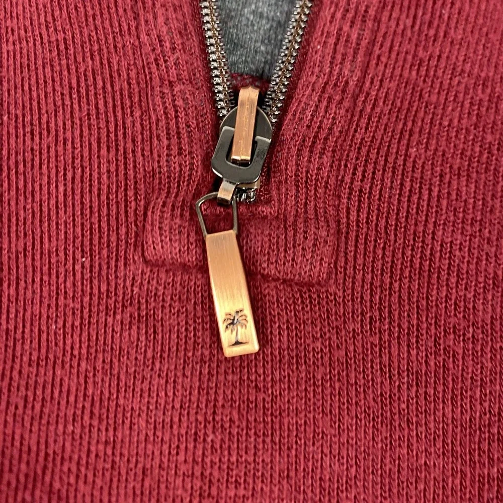 Tommy Bahama Sweater Mens Burgundy Red Grey 1/4 Zip Pullover Reversible